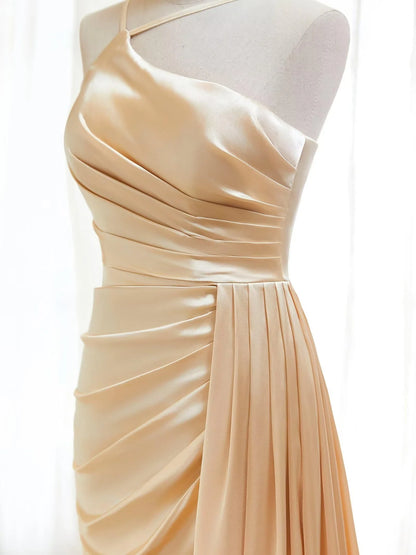 Elegant Mermaid One-Shoulder Sleeveless Crisscross-Lace-Up-Back Train Maxi Evening Dress