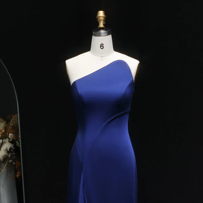 Elegant Mermaid One-Shoulder Sleeveless Ruched Satin Evening Dress