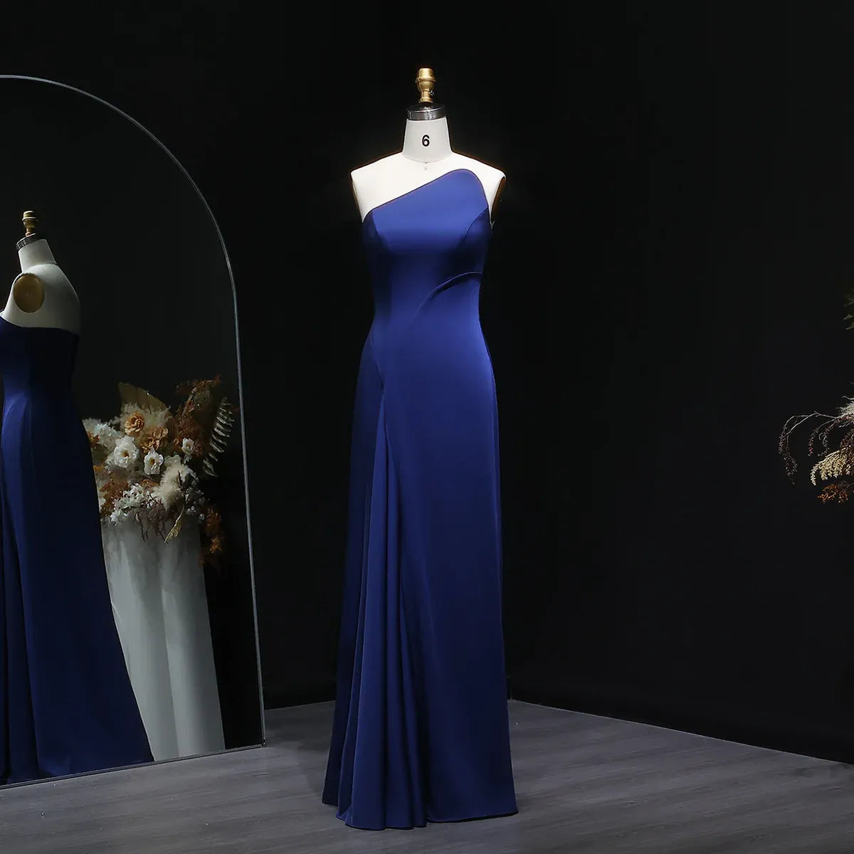 Elegant Mermaid One-Shoulder Sleeveless Ruched Satin Evening Dress