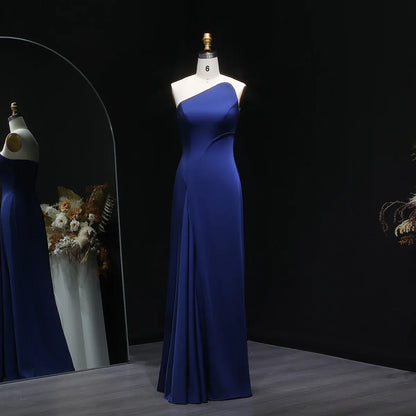 Elegant Mermaid One-Shoulder Sleeveless Ruched Satin Evening Dress
