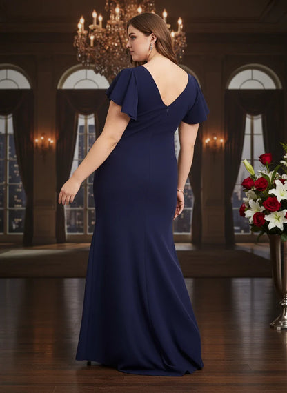 Elegant Mermaid Round Neck Ruffle-Sleeve V-Back Maxi Evening Dress Plus Size