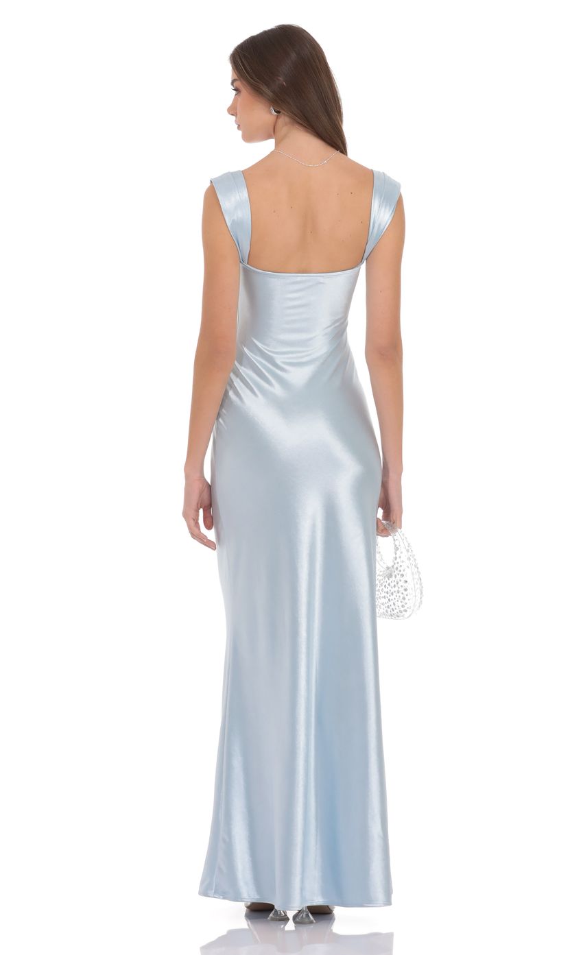 Elegant Mermaid Square-Neck Sleeveless Lace-Trim Open-Back Sky Blue Satin Floor-Length Prom Dresses
