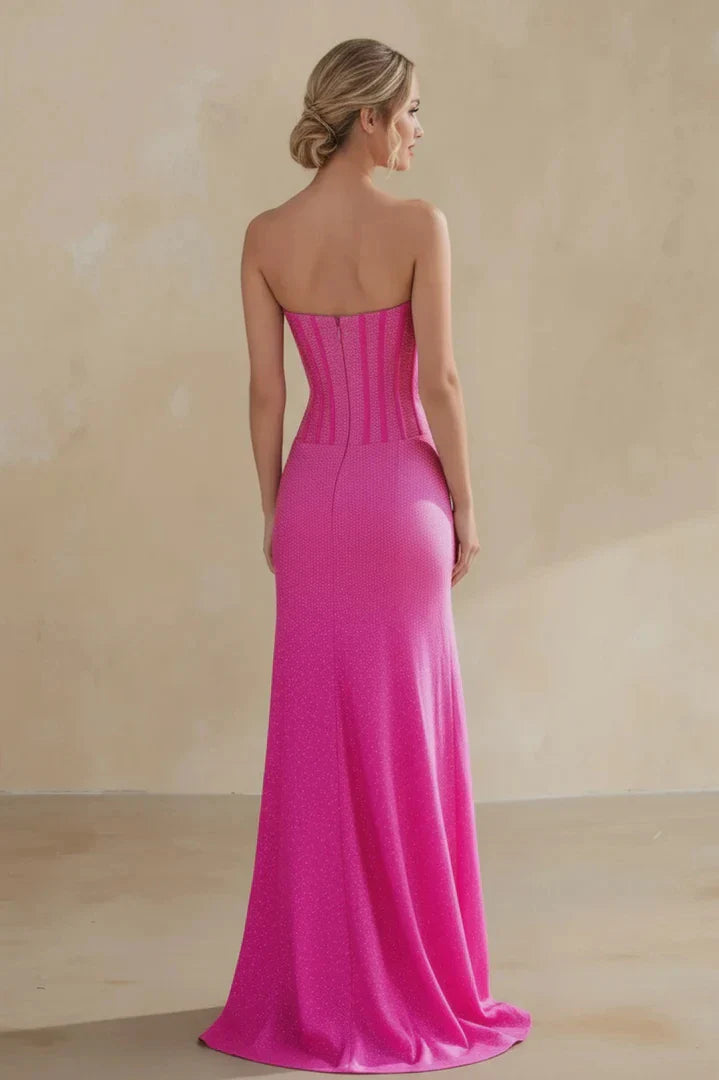 Elegant Mermaid Strapless Sleeveless Zip-Back Maxi Evening Dress