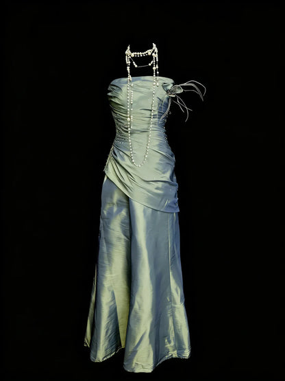 Elegant Mermaid Strapless Sweetheart Sleeveless Zip Back Floor-Length Evening Gown