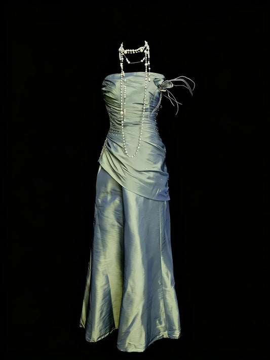 Elegant Mermaid Strapless Sweetheart Sleeveless Zip Back Floor-Length Evening Gown