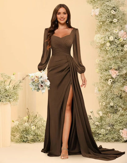 Elegant Mermaid Sweetheart Neck Long Sleeve Lace-Up Back Floor-Length Evening Dress