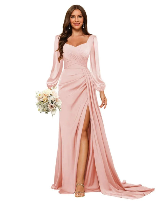 Elegant Mermaid Sweetheart Neck Long Sleeve Lace-Up Back Floor-Length Evening Dress