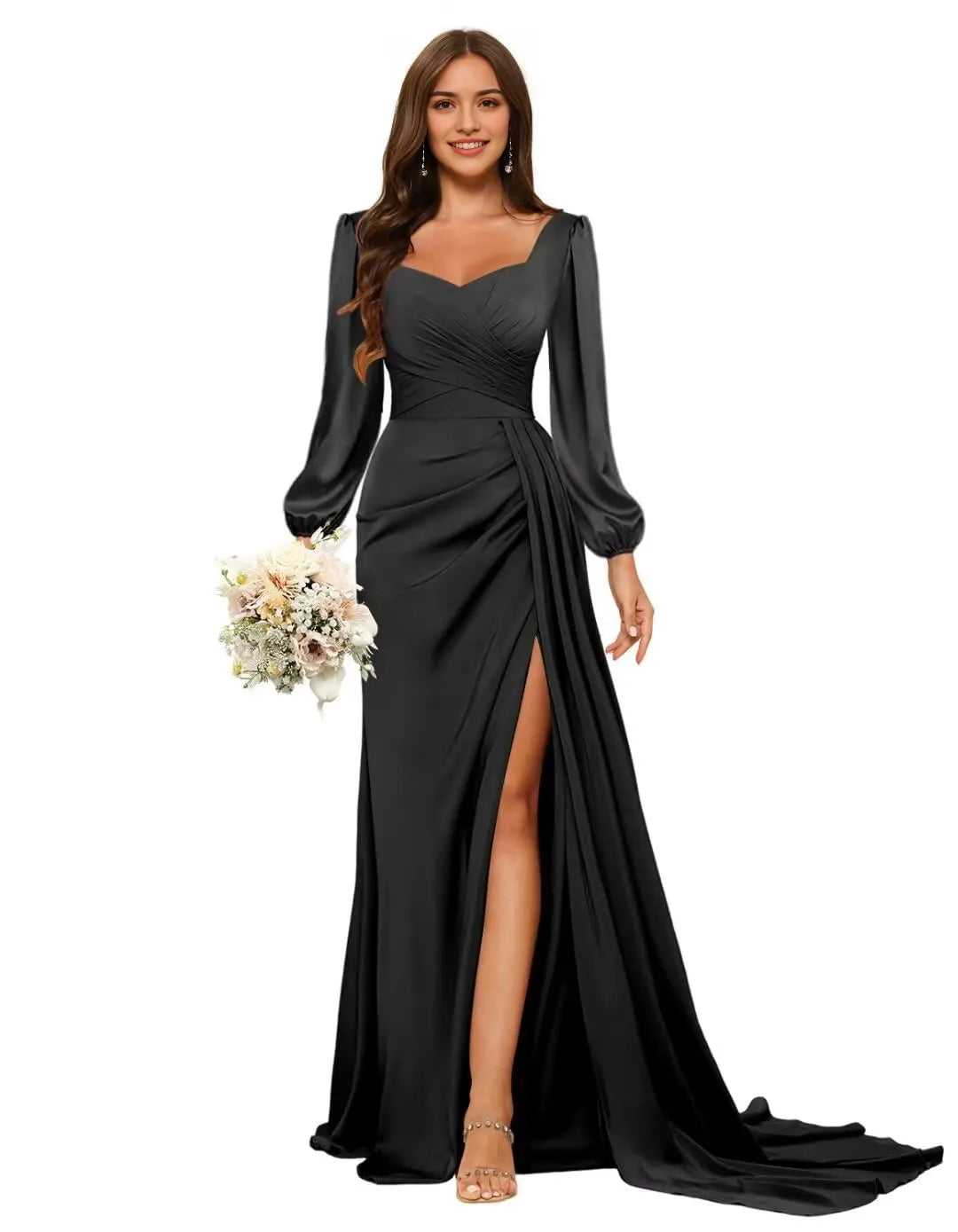 Elegant Mermaid Sweetheart Neck Long Sleeve Lace-Up Back Floor-Length Evening Dress