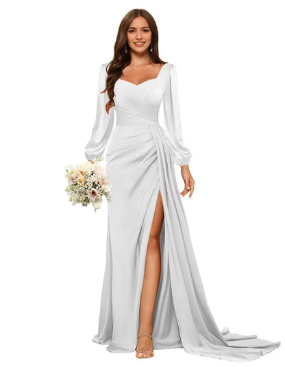 Elegant Mermaid Sweetheart Neck Long Sleeve Lace-Up Back Floor-Length Evening Dress