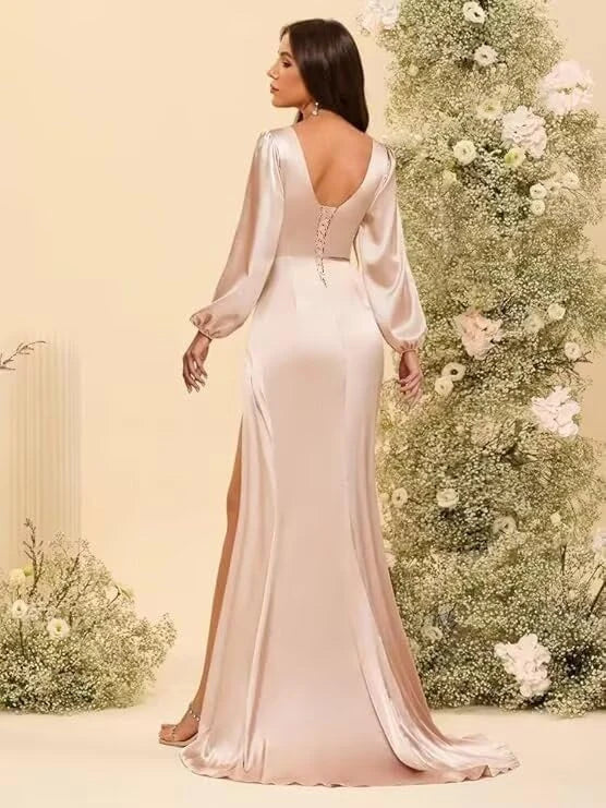 Elegant Mermaid Sweetheart Neck Long Sleeve Lace-Up Back Floor-Length Evening Dress