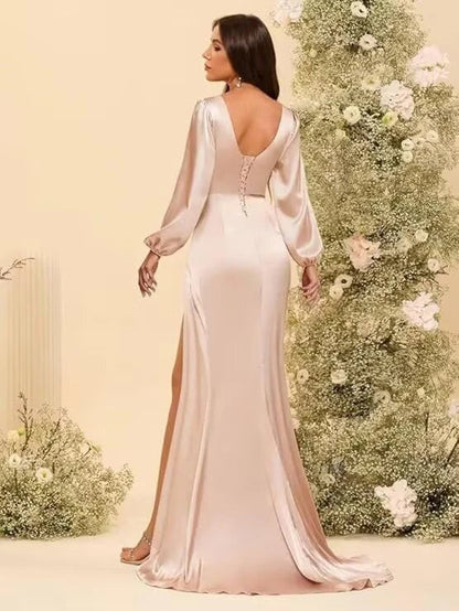 Elegant Mermaid Sweetheart Neck Long Sleeve Lace-Up Back Floor-Length Evening Dress