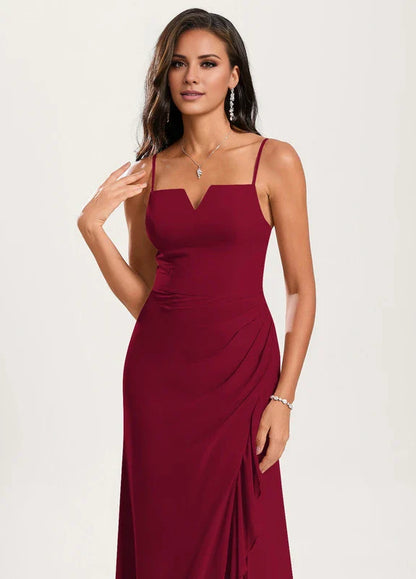 Elegant Mermaid Sweetheart Neck Spaghetti Strap Ruffle High-Slit Chiffon Maxi Evening Dress