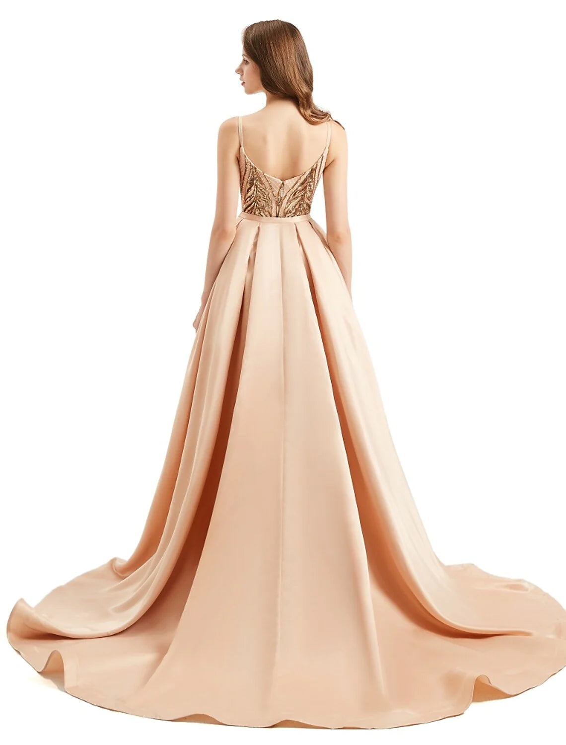 Back view of the sequined mermaid trumpet gown, showcasing its silhouette.