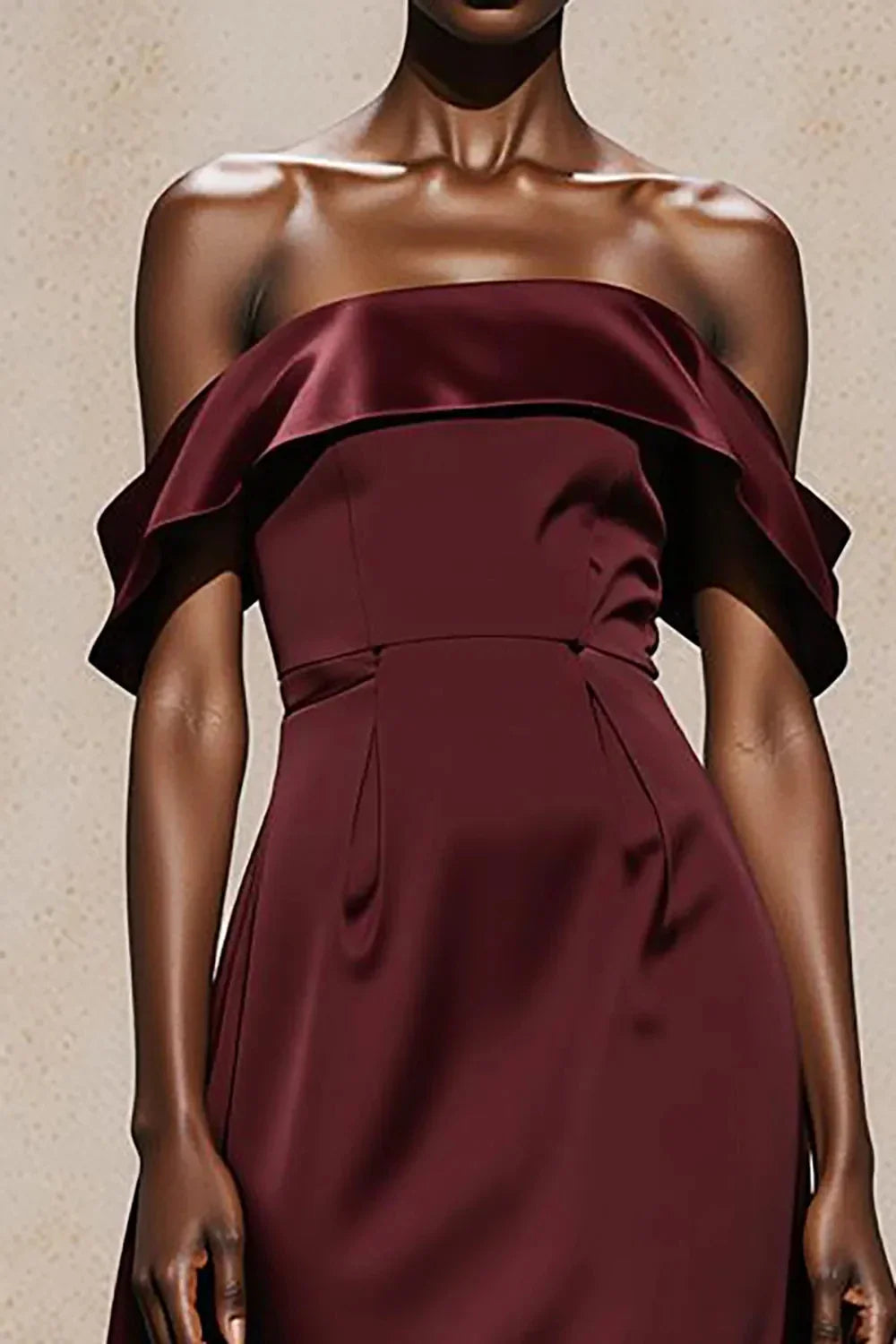 Elegant Off-Shoulder Satin Draped Back Zip Maxi Evening Dress with Train