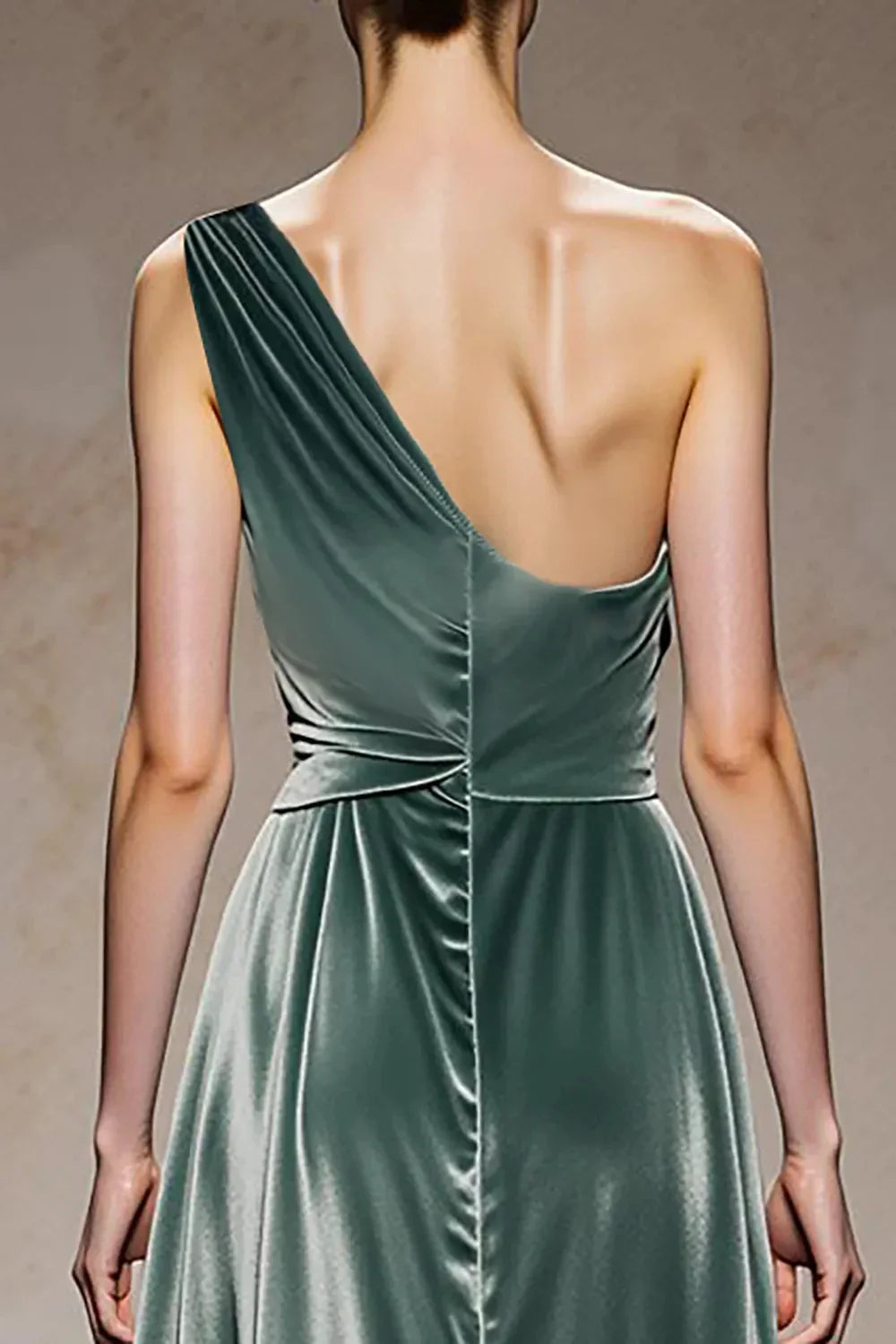 Elegant One-Shoulder Floral Detail Velvet Maxi Evening Dress with Side Slit & Train