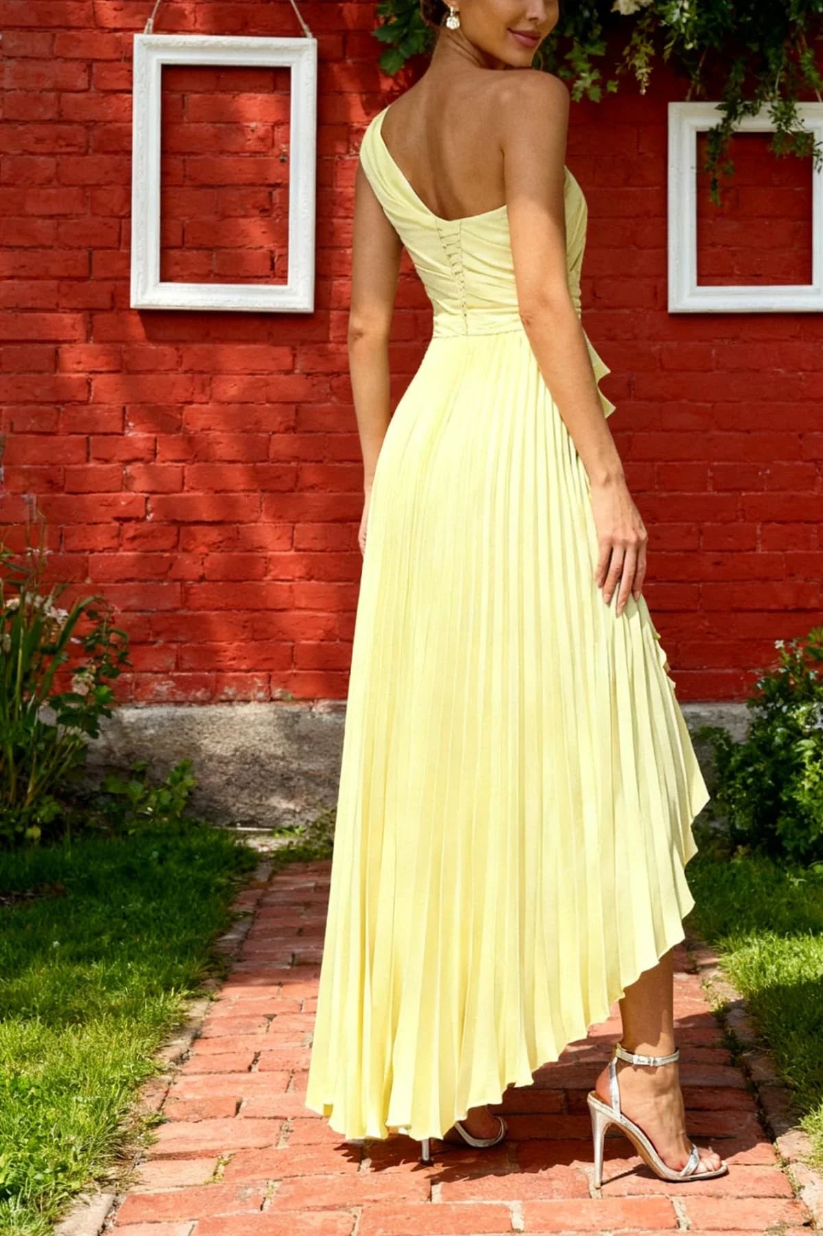 Elegant One-Shoulder Ruched Asymmetrical Pleated Maxi Evening Dress