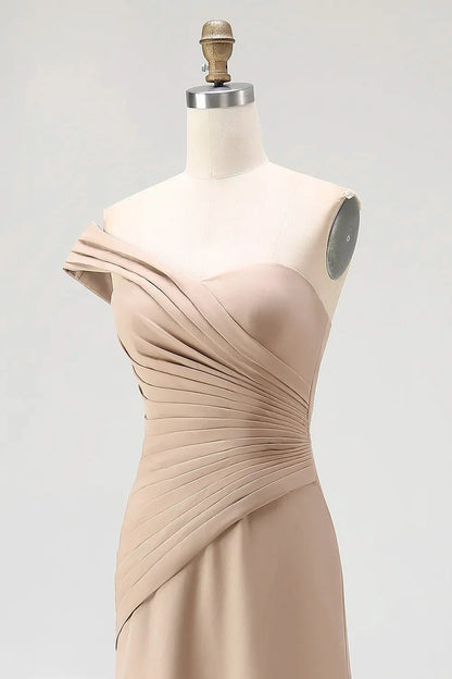 Elegant One-Shoulder Ruched Sheath Floor-Length Evening Dress