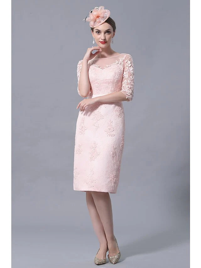 Full view of the elegant knee-length dress for special occasions.