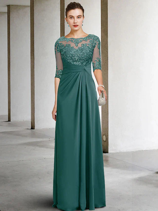 Back view of the elegant plus size Mother of the Bride sheath dress.