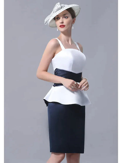 Woman posing in a plus size vintage-style knee-length satin dress, showcasing its elegant fit.