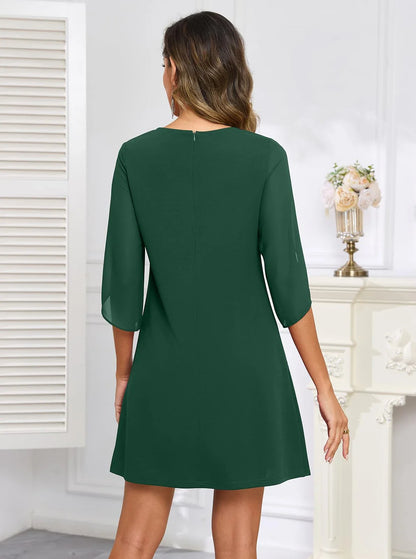 Elegant Round Neck Batwing Sleeve A-Line Back Zip Mini Dress