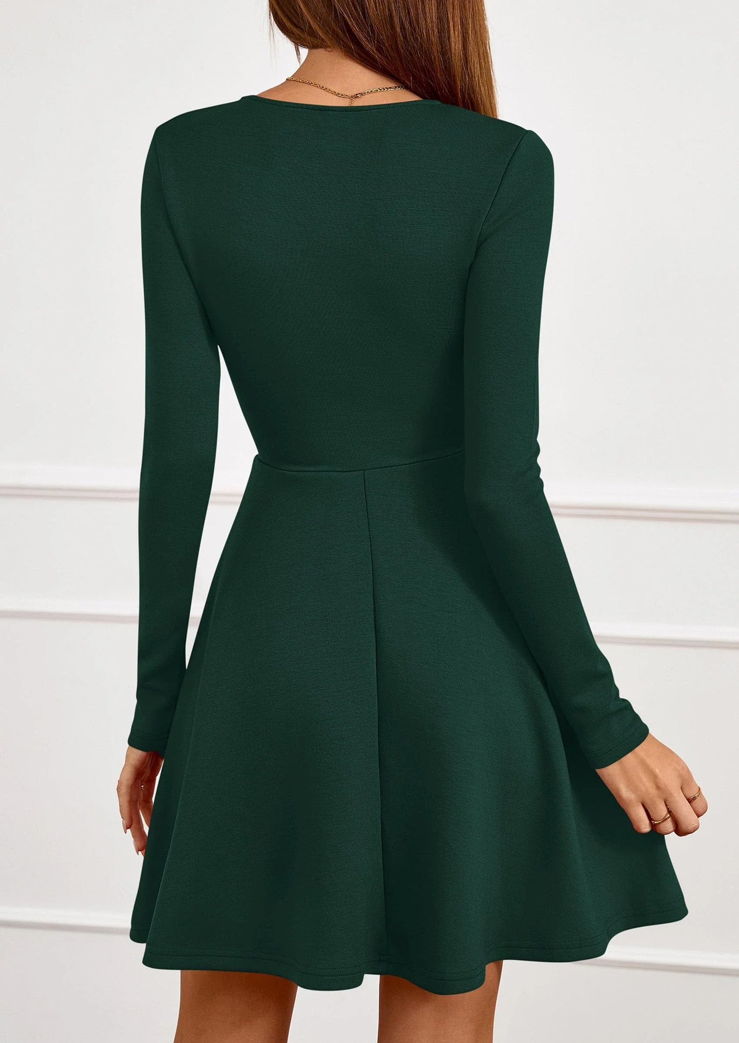 Elegant Round Neck Long Sleeve Backless Waist-Defined Flare Mini Party Dress