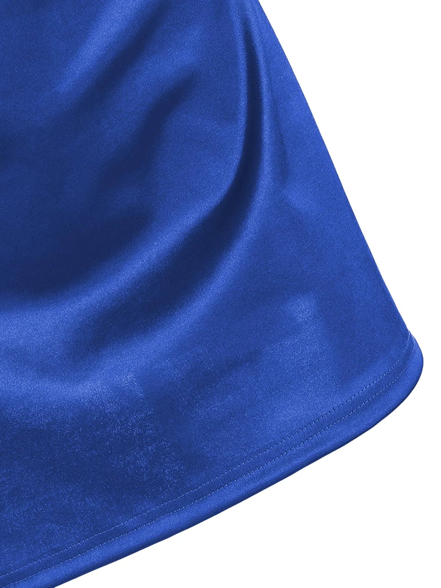 Elegant Royal Blue Satin Cowl Neck Spaghetti Strap Tie-Waist Mini Party Dress