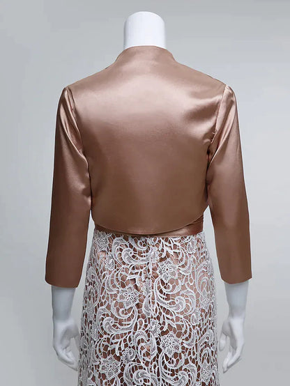 Side profile of a model wearing the ruched Mother of the Bride dress, emphasizing its flattering silhouette.