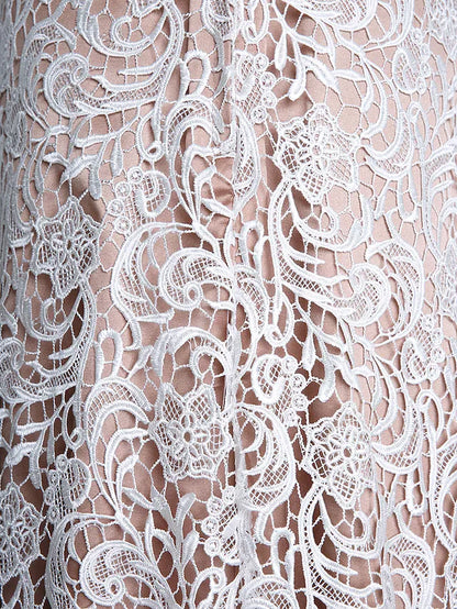 Model showcasing the elegant design and fabric of the long Mother of the Bride dress.