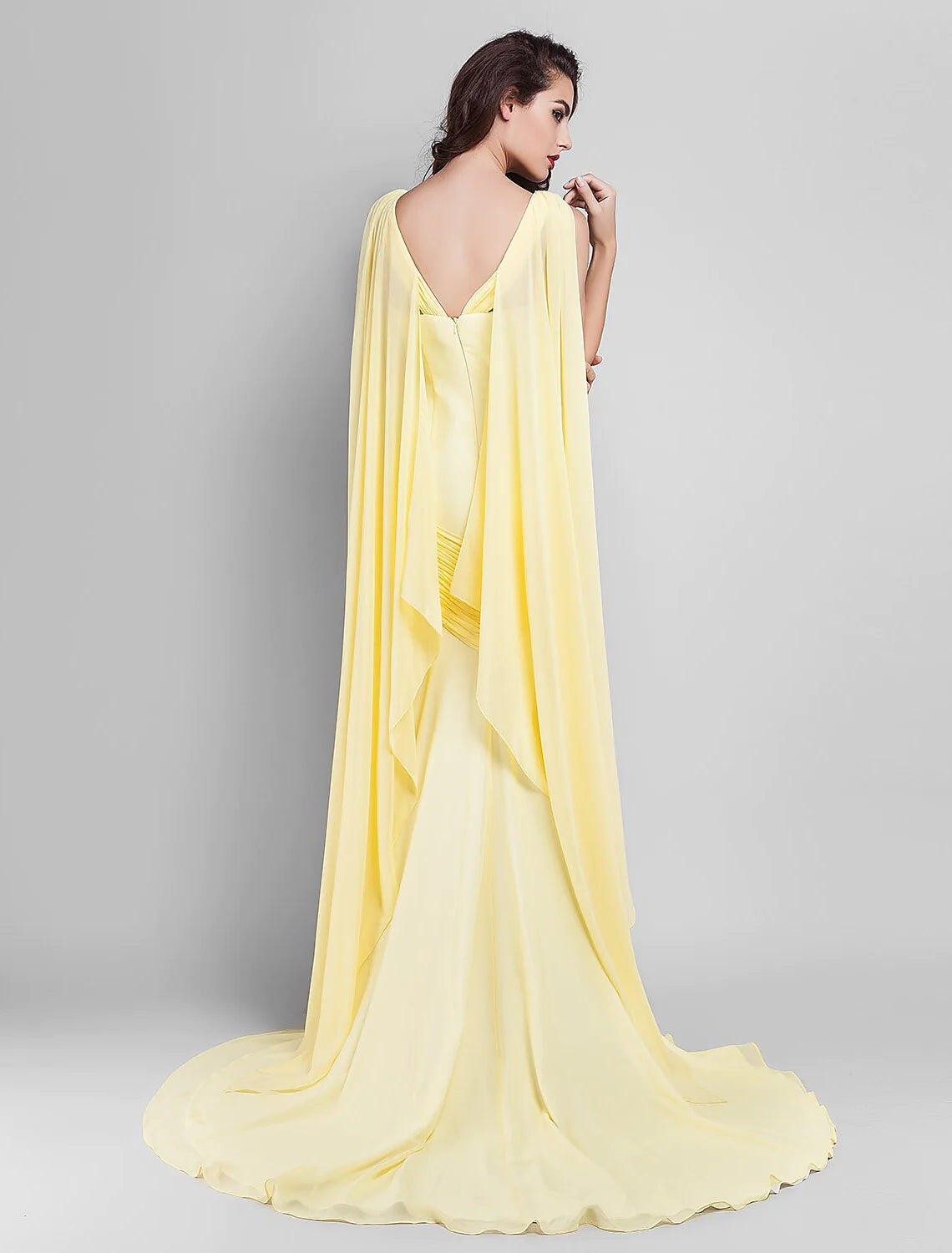 Sheath Column dress with criss-cross side draping, side view.