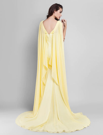 Sheath Column dress with criss-cross side draping, side view.