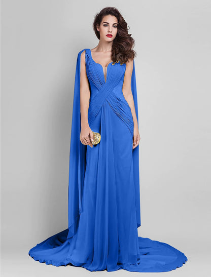 Close-up of plunging neckline and bodice with draping.