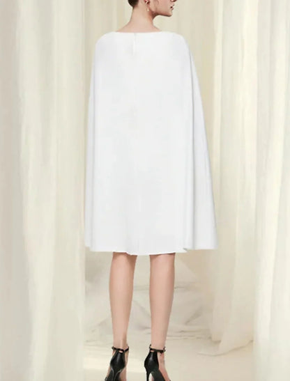 Side view of the elegant pure color sheath column knee-length chiffon dress.