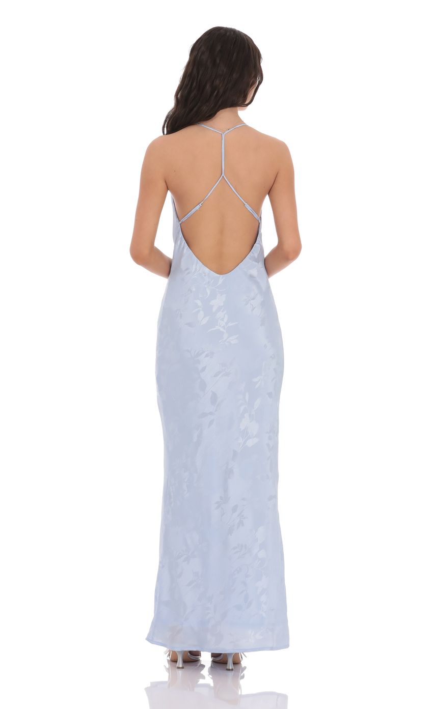 Elegant Sheath Cowl-Neck Sleeveless Cut-Out-Back Periwinkle Satin-Floral Floor-Length Prom Dresses