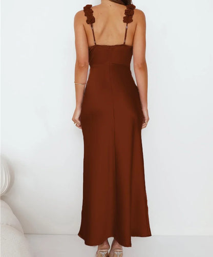 Elegant Sheath Deep V-Neck Floral Strap Open Back Maxi Evening Dress
