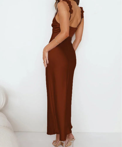 Elegant Sheath Deep V-Neck Floral Strap Open Back Maxi Evening Dress