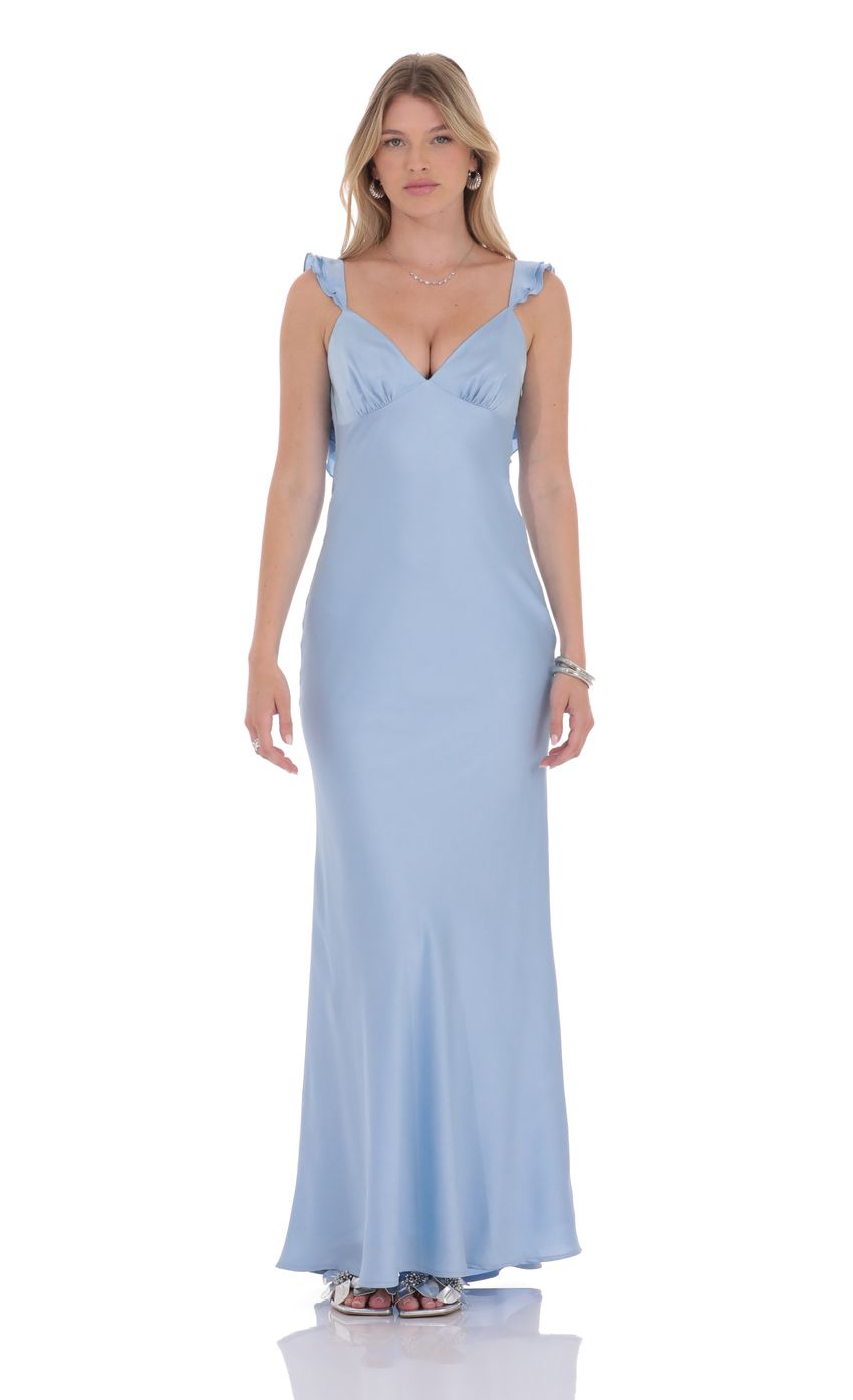 Elegant Sheath Deep-V Ruffled-Strap Open-Back Satin Floor-Length Prom Dresses