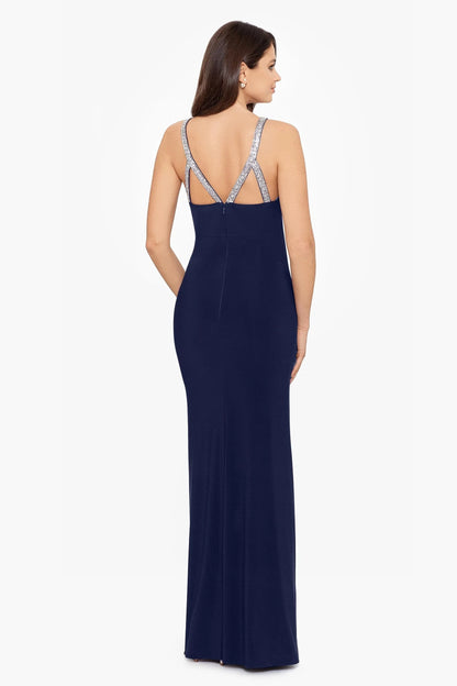 Elegant Sheath Halter Neck Back Zip Beaded Strap Floor - Length Evening Dress