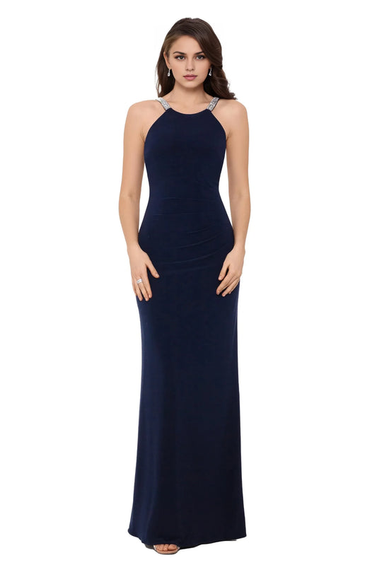 Elegant Sheath Halter Neck Back Zip Beaded Strap Floor - Length Evening Dress