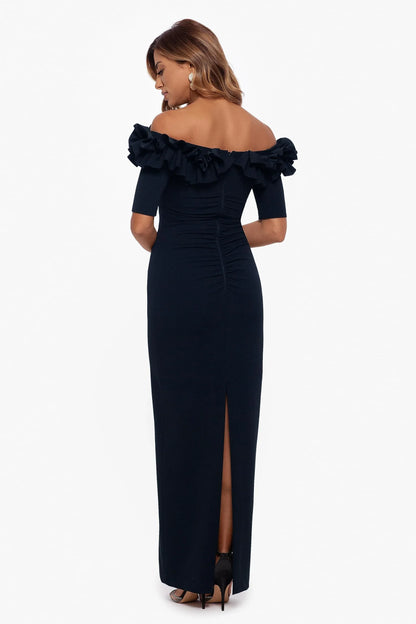 Elegant Sheath Off-Shoulder Ruffle Half-Sleeve Ruched Maxi Evening Dress