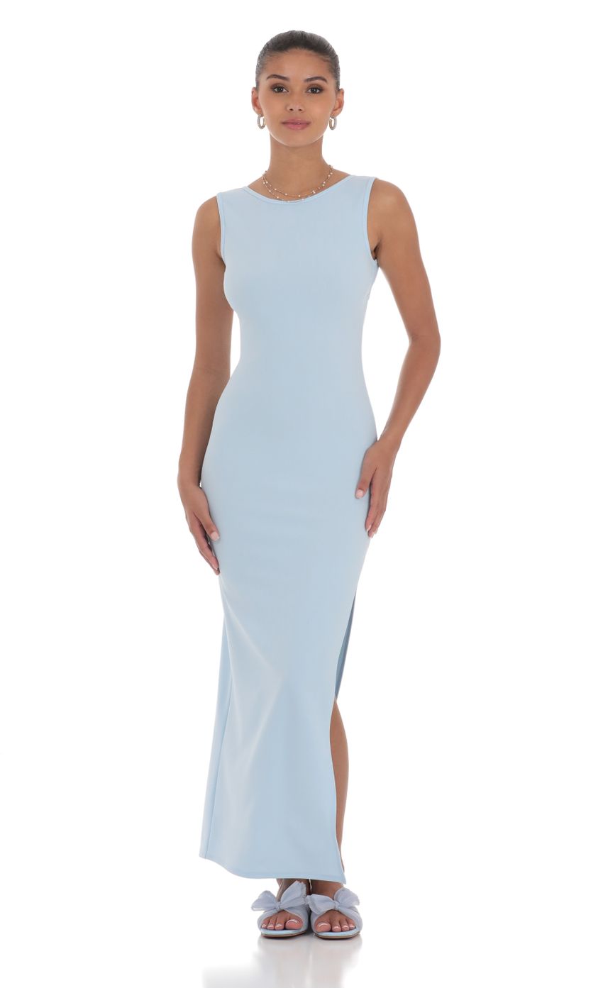 Elegant Sheath Sleeveless Scoop-Neck Open-Back Baby-Blue Jersey Floor-Length Prom Dresses