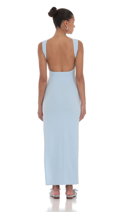 Elegant Sheath Sleeveless Scoop-Neck Open-Back Baby-Blue Jersey Floor-Length Prom Dresses