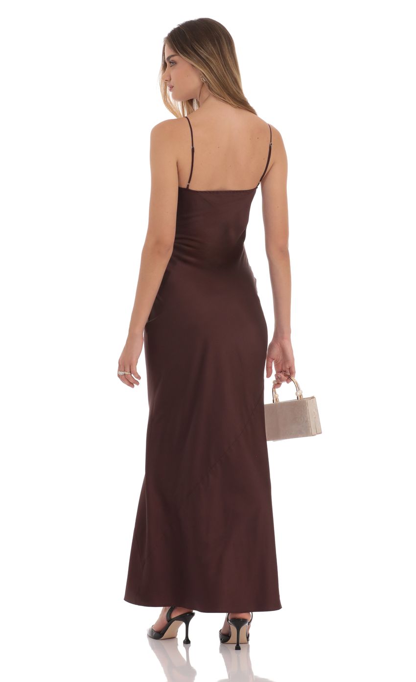 Elegant Sheath Spaghetti-Strap Sleeveless Open-Back Chocolate Satin Floor-Length Prom Dresses