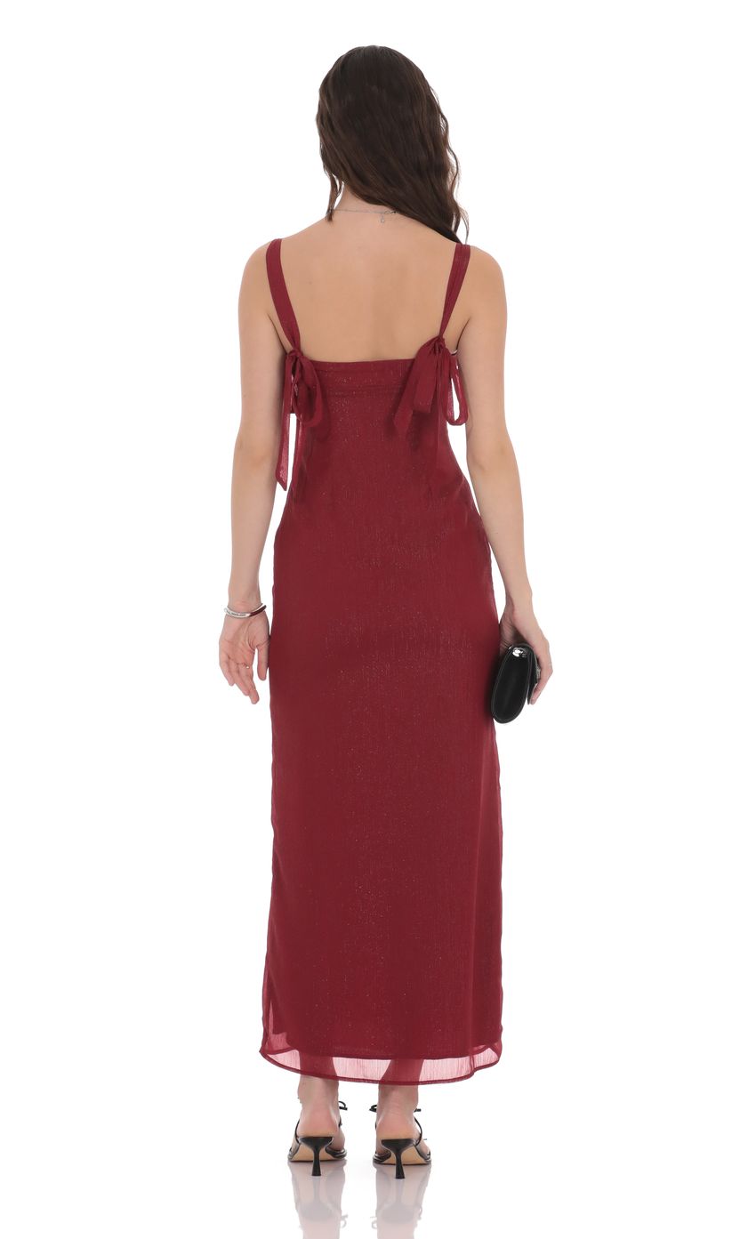 Elegant Sheath Square-Neck Spaghetti-Strap Tie-Back Burgundy Shimmer-Chiffon Floor-Length Prom Dresses