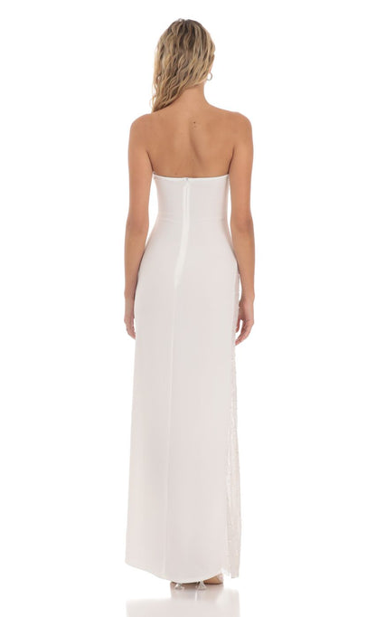 Elegant Sheath Strapless Sequin-Accented Open-Back Ivory Floor-Length Prom Dresses