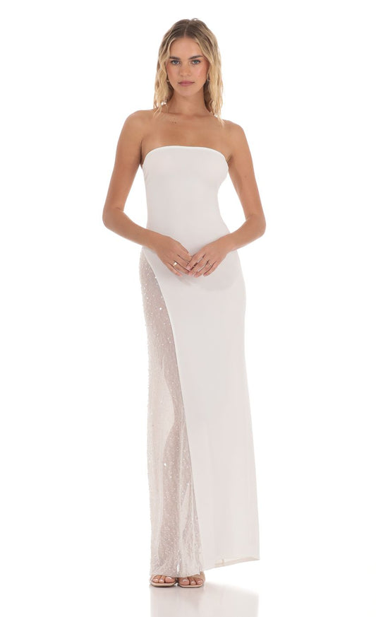 Elegant Sheath Strapless Sequin-Accented Open-Back Ivory Floor-Length Prom Dresses