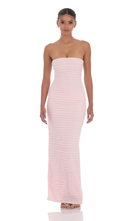 Elegant Sheath Strapless Sleeveless Open-Back Blush Ruched Chiffon Floor-Length Prom Dresses