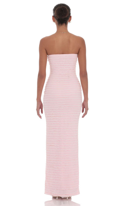 Elegant Sheath Strapless Sleeveless Open-Back Blush Ruched Chiffon Floor-Length Prom Dresses