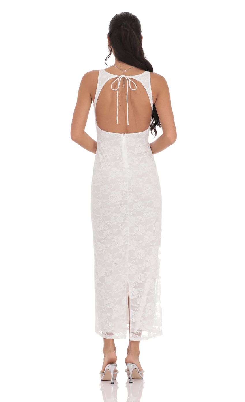Elegant Sheath V-Neck Sleeveless Keyhole-Back White Rose-Lace Midi-Length Prom Dresses
