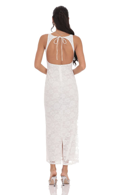 Elegant Sheath V-Neck Sleeveless Keyhole-Back White Rose-Lace Midi-Length Prom Dresses